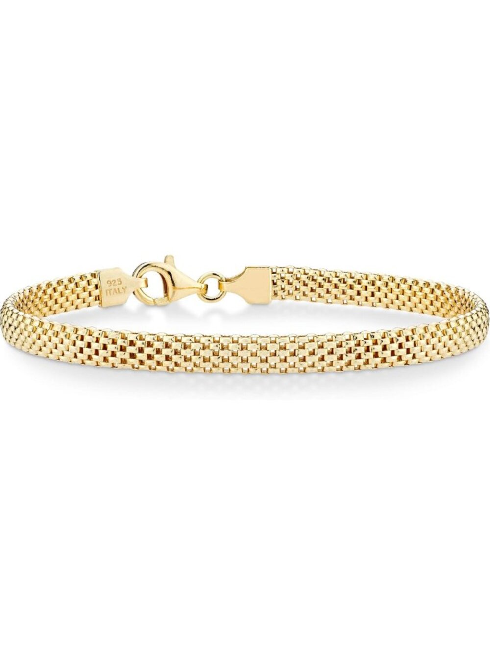 Elegant 18K Gold Over Sterling Silver 5mm Mesh Bracelet for Women - Stylish